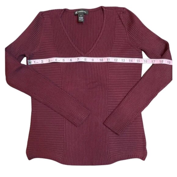 INC International Concepts V-Neck Ribbed Sweater Burgundy Size XS - Picture 6 of 7